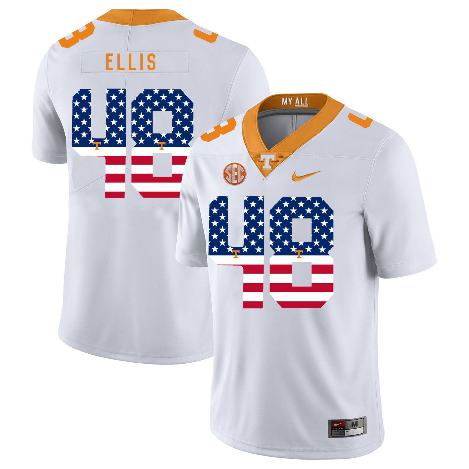 Men Tennessee Volunteers 48 Ellis White Flag Customized NCAA Jerseys